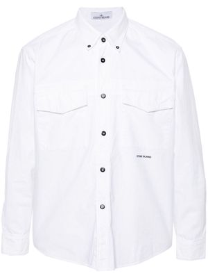 Stone Island logo-print cotton overshirt - White