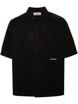 Stone Island logo-print crinkled shirt - Black