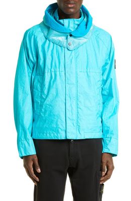 Stone Island Membrana Garment Dyed Ripstop Hooded Jacket in Turquoise