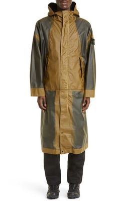 Stone Island Mussola Gommata Longline Hooded Water Resistant Jacket in Dark Beige