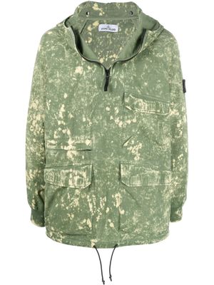 Stone Island paint-splatter hooded windbreaker - Green