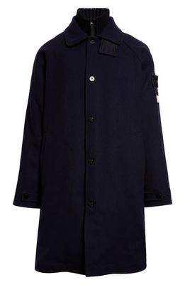 Stone Island Panno Speciale Wool Blend Coat with Removable Down Liner in V0028- Blue Marine