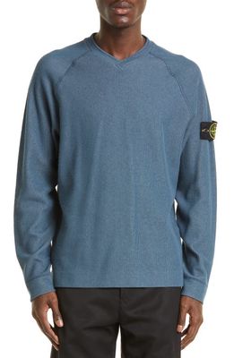 Stone Island Rib V-Neck Sweatshirt in Dark Blue