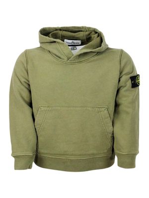 Stone Island Rocky Hooded Sweatshirt With Long Sleeves In Stretch Cotton With Badge On The Left Sleeve