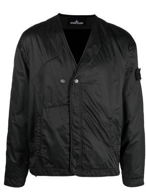 Stone Island Shadow Project logo-patch collarless jacket - Black