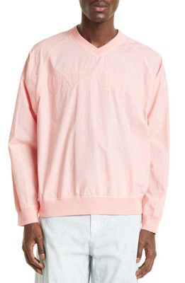 Stone Island Tonal Logo Garment Dyed Cotton Canvas Overshirt in Pink