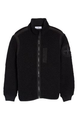 Stone Island Track Top Wool Blend Fleece Zip-Up Sweatshirt in Black