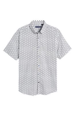 Stone Rose Bee Print Short Sleeve Stretch Button-Up Shirt in White