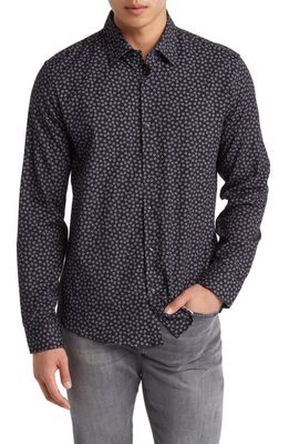 Stone Rose Ditsy Floral Button-Up Shirt in Black