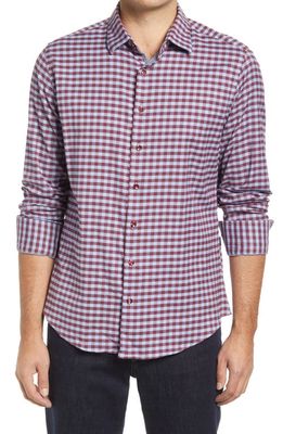 Stone Rose Dry Touch Check Performance Flannel Button-Up Shirt in Berry