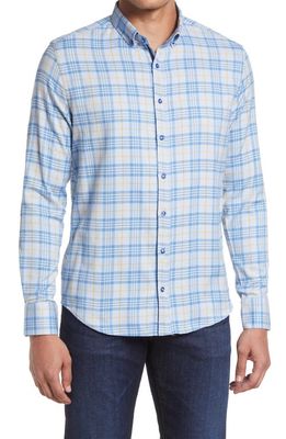 Stone Rose Dry Touch Check Performance Flannel Button-Up Shirt in Blue