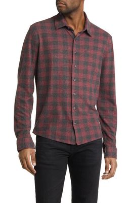 Stone Rose Dry Touch Performance Buffalo Check Flannel Button-Up Shirt in Burgundy