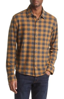Stone Rose Dry Touch Performance Buffalo Check Flannel Button-Up Shirt in Camel
