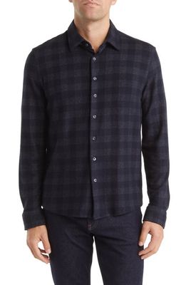 Stone Rose DRY TOUCH Performance Buffalo Check Fleece Button-Up Shirt in Navy
