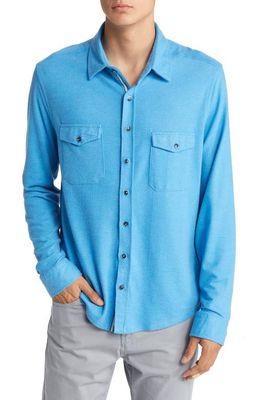 Stone Rose Dry Touch Performance Fleece Button-Up Shirt in Blue