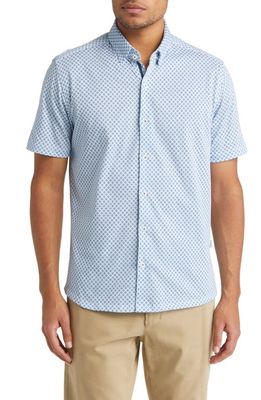 Stone Rose DRY TOUCH Performance Geometric Print Short Sleeve Button-Up Shirt in Turquoise