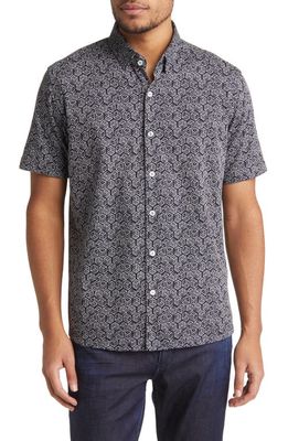 Stone Rose DRY TOUCH® Performance Dice Print Short Sleeve Button-Up Shirt in Black