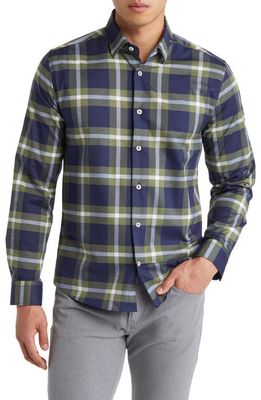 Stone Rose DRY TOUCH Tartan Plaid Performance Button-Up Shirt in Olive Green