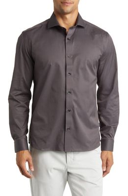 Stone Rose DRYTOUCH Performance Sateen Button-Up Shirt in Charcoal