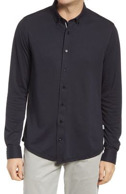 Stone Rose DryTouch® Performance Piqué Knit Button-Up Shirt in Black