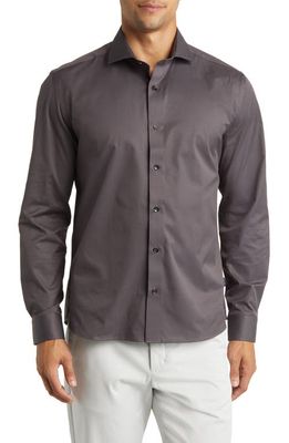 Stone Rose DRYTOUCH® Performance Sateen Button-Up Shirt in Charcoal 