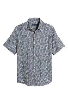 Stone Rose Floral Short Sleeve Stretch Cotton Blend Button-Up Shirt in Navy