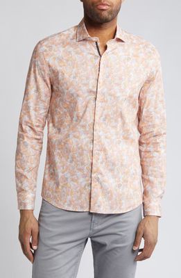 Stone Rose Floral Stretch Button-Up Shirt in Copper