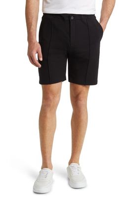 Stone Rose French Terry Flat Front Shorts in Black