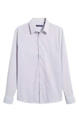 Stone Rose Geometric Print Button-Up Shirt in White