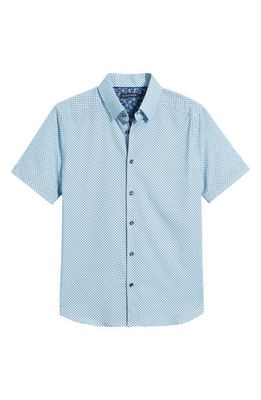 Stone Rose Geometric Print Stretch Cotton Button-Up Shirt in Light Blue