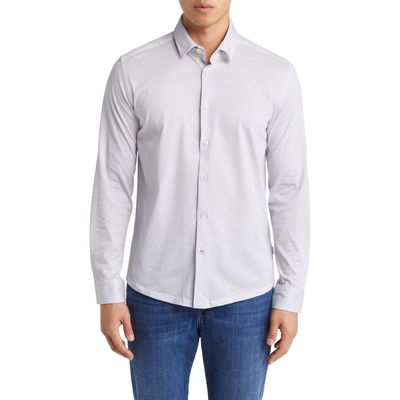 Stone Rose Hourglass Geo Dry Touch® Performance Jersey Button-Up Shirt in Grey 