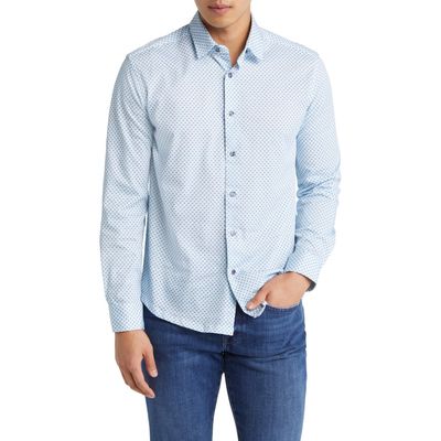 Stone Rose Knot Geo Dry Touch® Performance Jersey Button-Up Shirt in Blue 