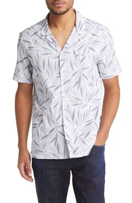 Stone Rose Leaf Print Short Sleeve Button-Up Camp Shirt in Grey
