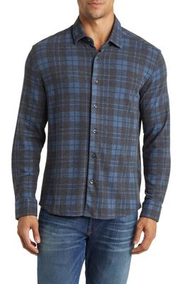 Stone Rose Lumberjack Plaid Wrinkle Resistant Tech Fleece Button-Up Shirt in Navy