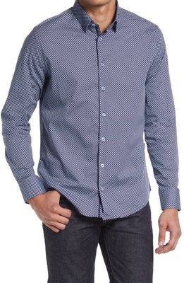 Stone Rose Men's Geo Print Stretch Button-Up Shirt in Blue