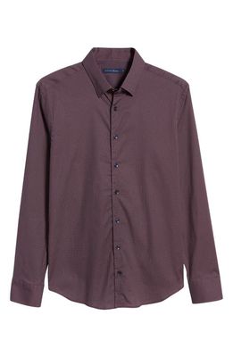 Stone Rose Men's Geometric Print Stretch Cotton Button-Up Shirt in Burgundy