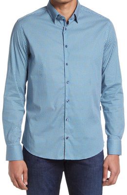 Stone Rose Men's Medallion Print Stretch Button-Up Shirt in Blue