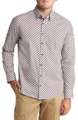Stone Rose Men's Scotch Print Stretch Cotton Button-Up Shirt in White