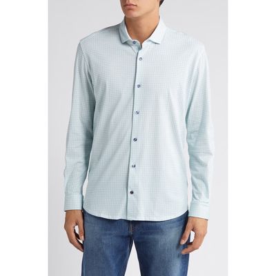 Stone Rose Microcheck Performance Knit Button-Up Shirt in Bright Green