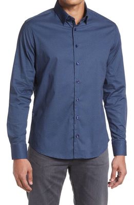 Stone Rose Oval Print Trim Fit Stretch Cotton Button-Up Shirt in Navy