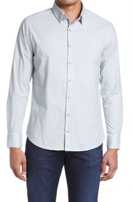Stone Rose Skull Print Trim Fit Stretch Cotton Button-Up Shirt in Grey