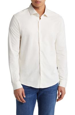 Stone Rose Slub Knit Button-Up Shirt in Off White