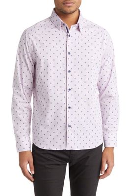 Stone Rose Stripe Turtle Stretch Button-Up Shirt in Lavender