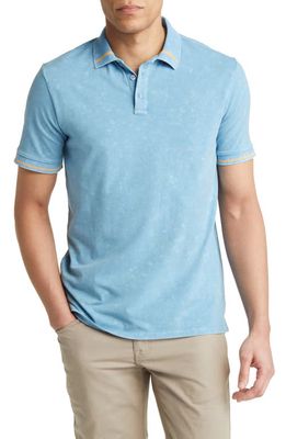 Stone Rose Tipped Acid Wash Performance Jersey Polo in Light Blue