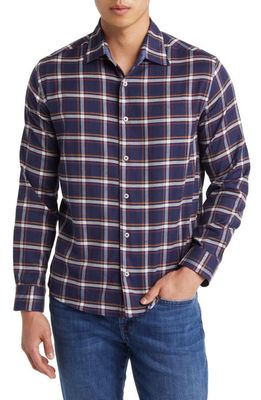 Stone Rose Tricolor Plaid Dry Touch Performance Button-Up Shirt in Navy