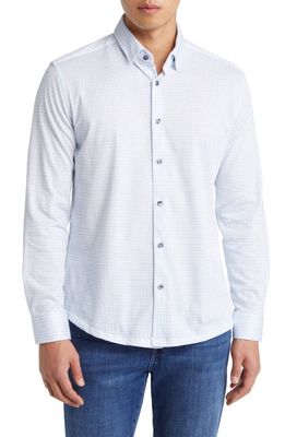 Stone Rose Windowpane Check Dry Touch Performance Button-Up Shirt in Blue