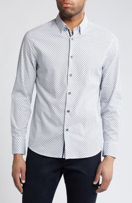 Stone Rose X-Print Stretch Button-Up Shirt in White