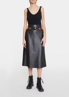 Stones & Napa Leather Cutout Midi Skirt