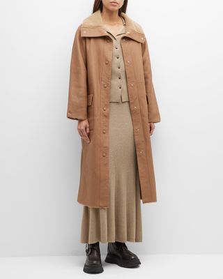 Storm Leather Trench Coat w/ Shearling Trim