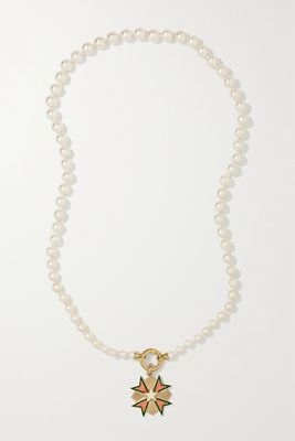 Storrow - Emmeline 14-karat Gold, Enamel, Pearl And Quartz Necklace - Ivory